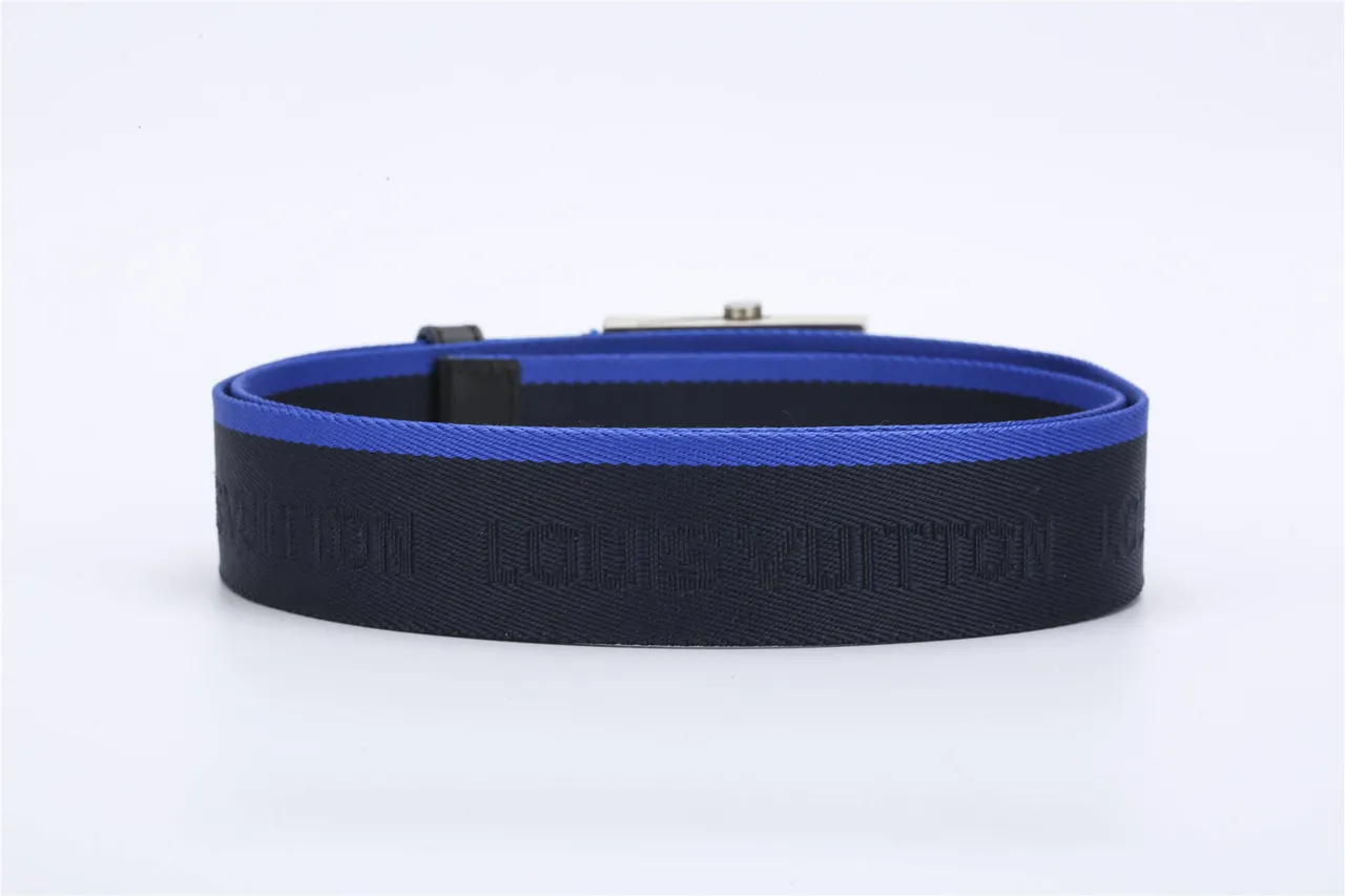 Louis Vuitton Navy Blue Woven Nylon Strap Contrasting Piping Canvas Belt 4