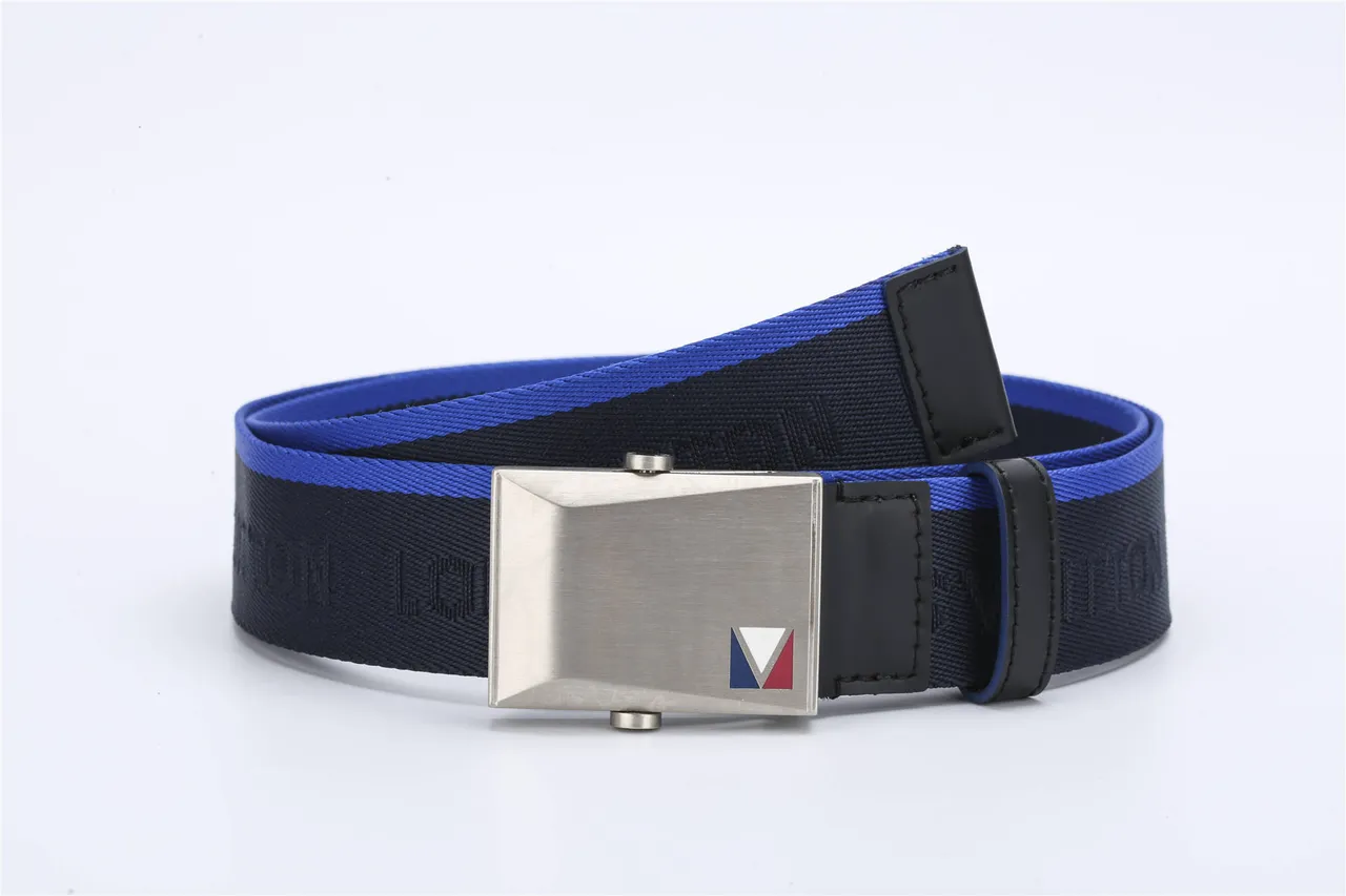 Louis Vuitton Navy Blue Woven Nylon Strap Contrasting Piping Canvas Belt 5