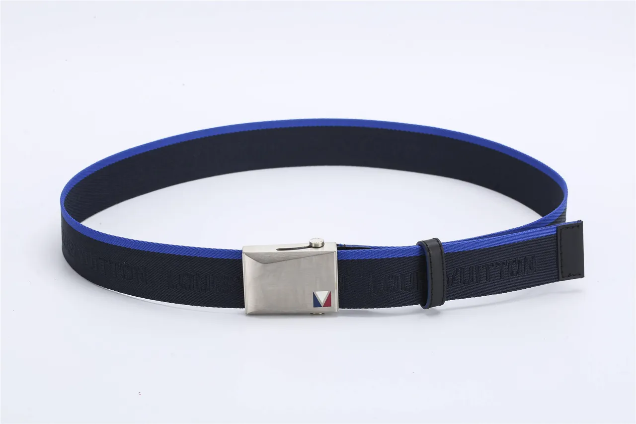 Louis Vuitton Navy Blue Woven Nylon Strap Contrasting Piping Canvas Belt 7