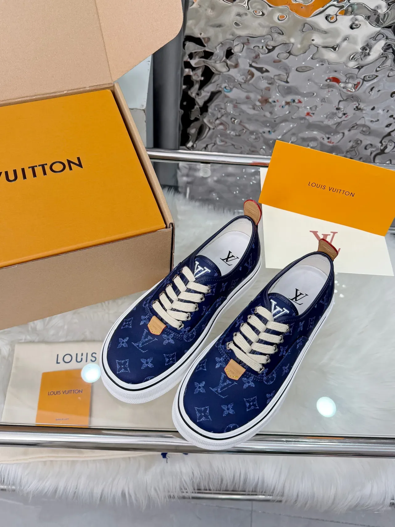 Louis Vuitton Navy White Monogram Canvas Platform Sole Lifestyle Sneakers 5