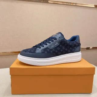 Louis Vuitton Azul marino Blanco Monogramado Lona Superior Capas Paneles de Cuero Estilo de vida Zapatillas