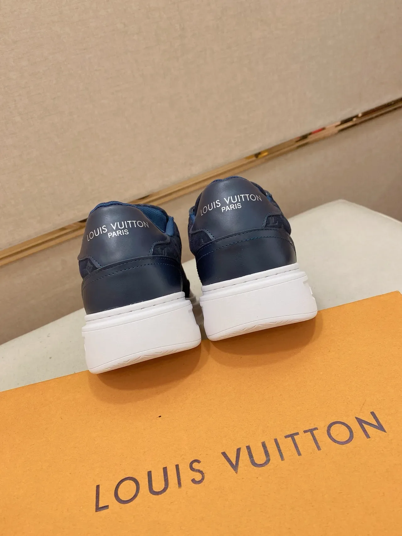 Louis Vuitton Navy White Monogrammed Canvas Upper Layered Leather Panels Lifestyle Sneakers 3