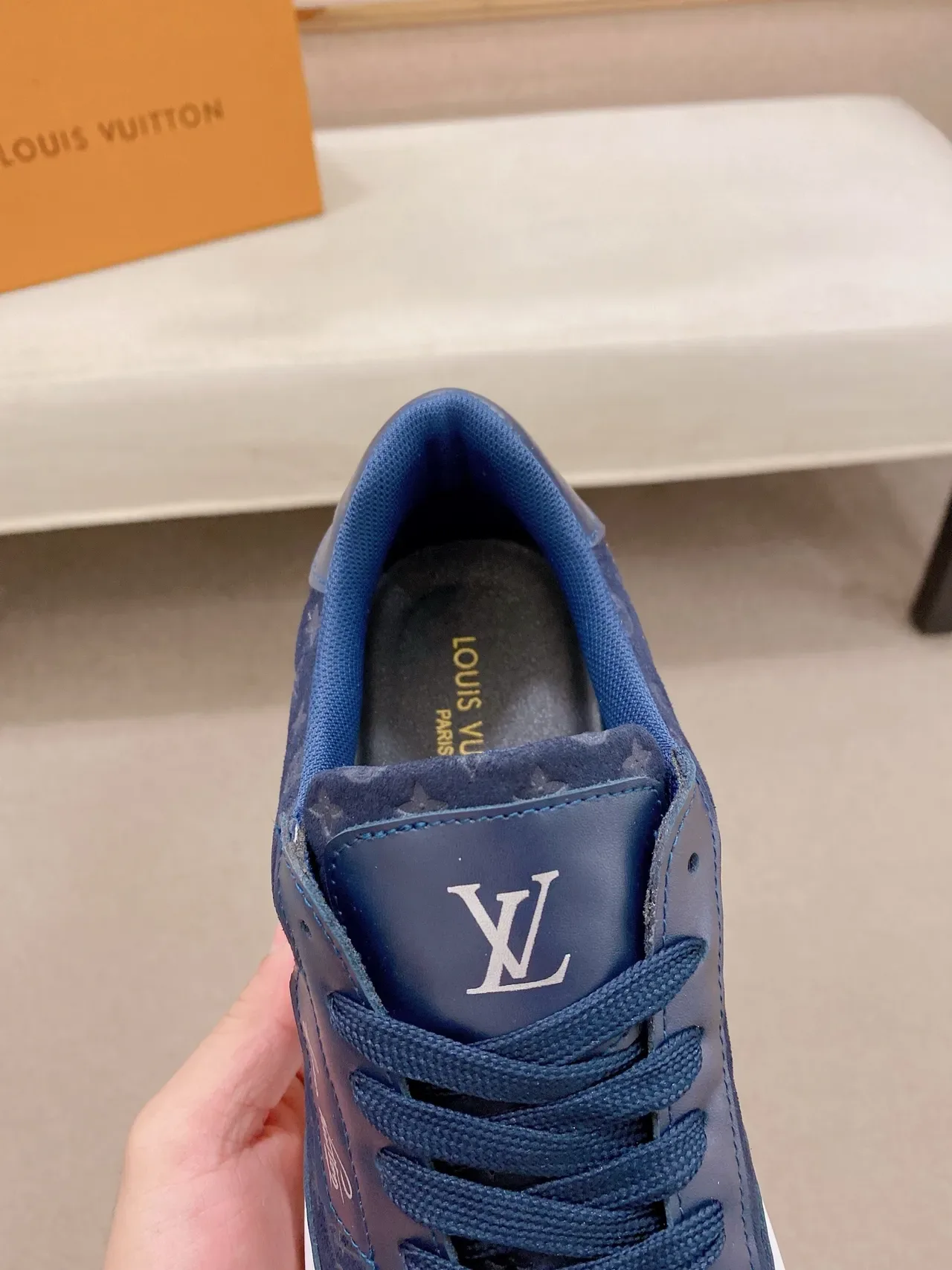 Louis Vuitton Navy White Monogrammed Canvas Upper Layered Leather Panels Lifestyle Sneakers 4