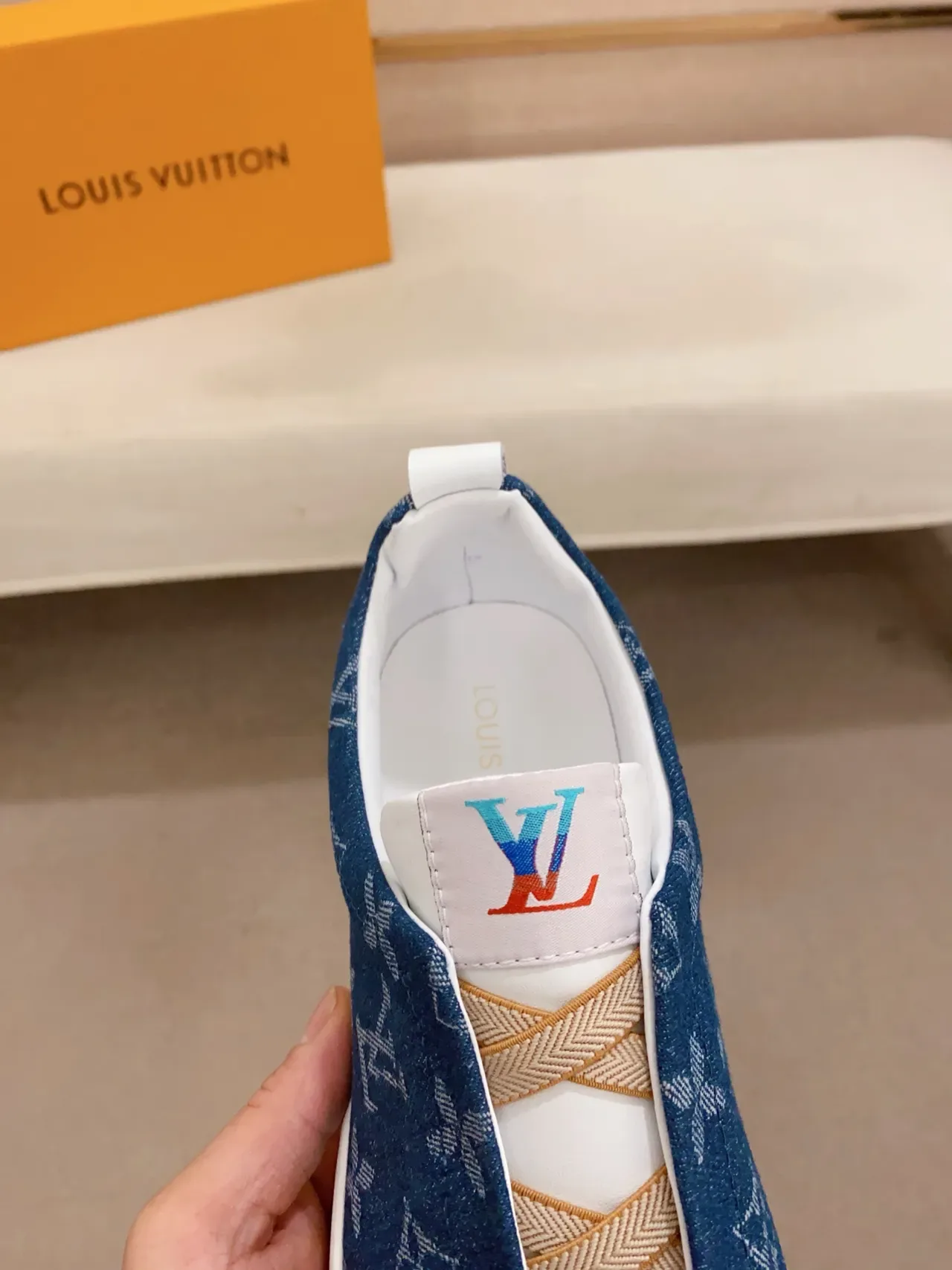 Louis Vuitton Navy White Slip-On Denim Upper Lifestyle Sneakers 3
