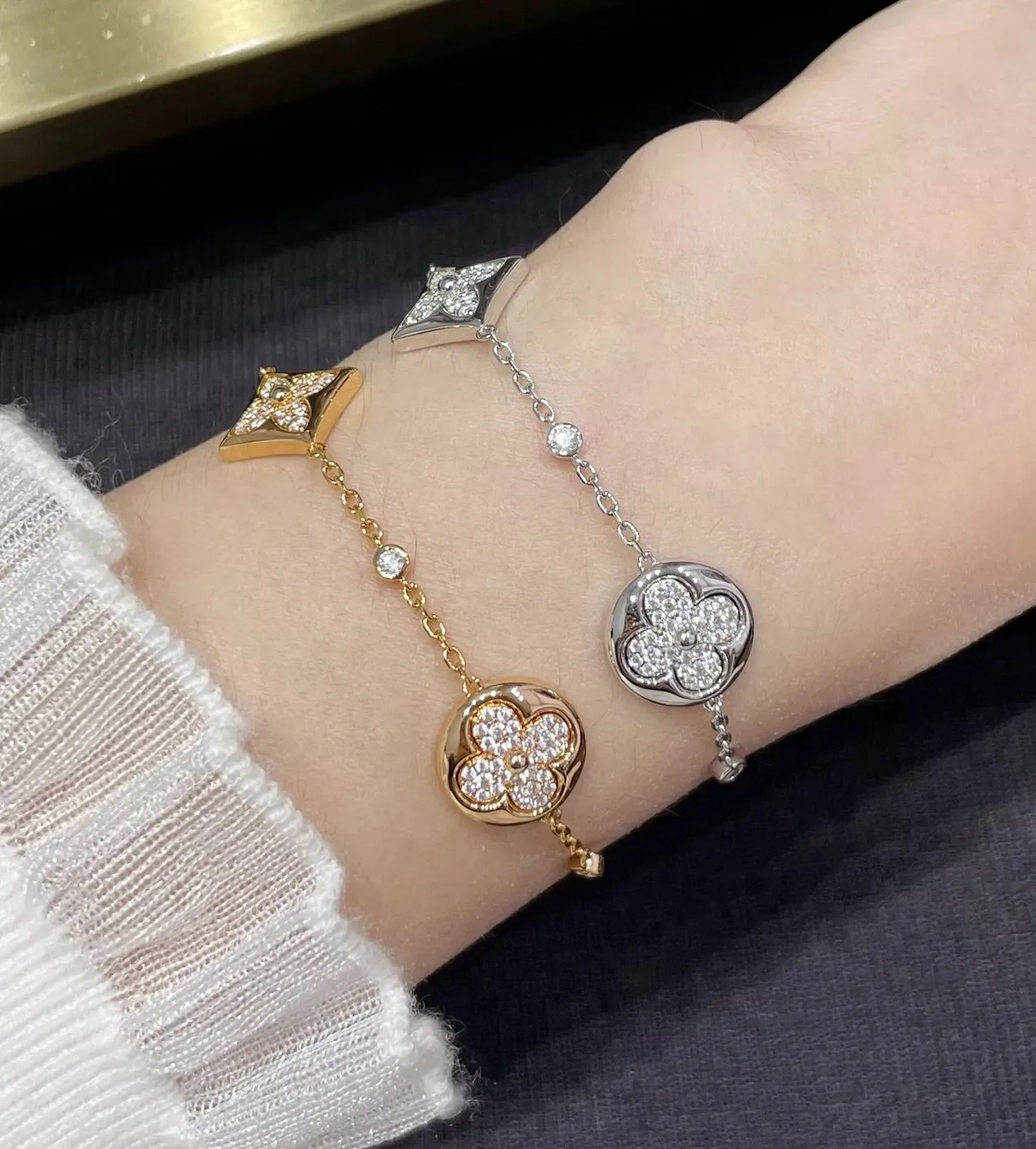 Louis Vuitton Pavé Crystal Floral and Star Charm Bracelets 9
