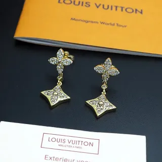 Louis Vuitton Pavé-Crystal Floral-Star Double-Drop Earrings