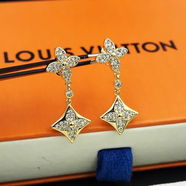 Louis Vuitton Pavé-Crystal Floral-Star Double-Drop Earrings 2