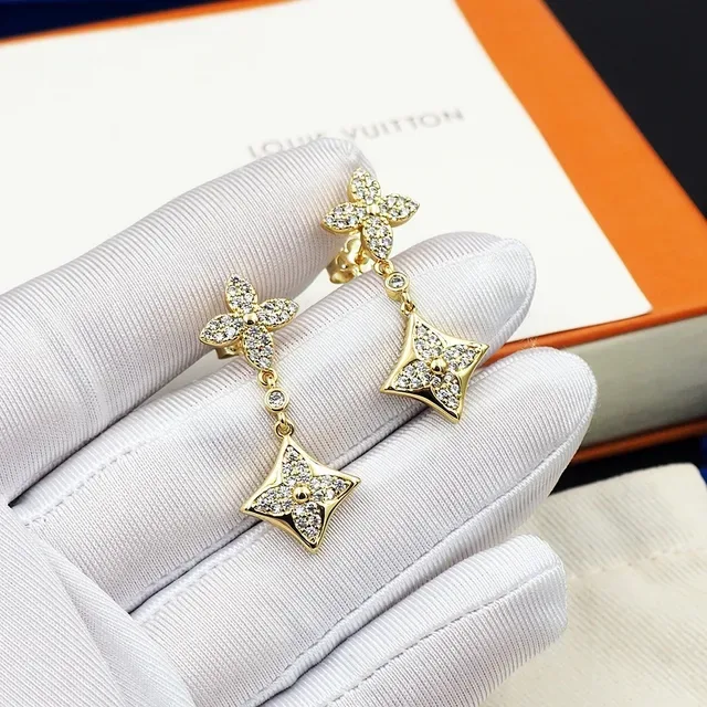 Louis Vuitton Pavé-Crystal Floral-Star Double-Drop Earrings 4