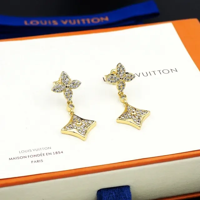 Louis Vuitton Pavé-Crystal Floral-Star Double-Drop Earrings 5