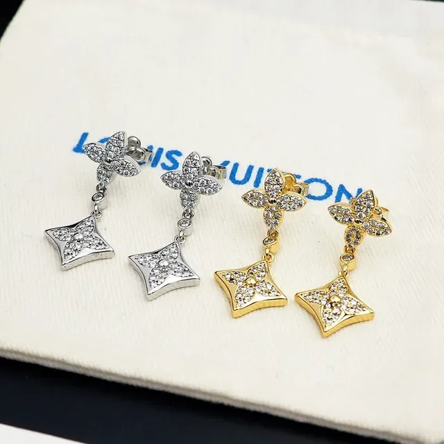 Louis Vuitton Pavé-Crystal Floral-Star Double-Drop Earrings 9