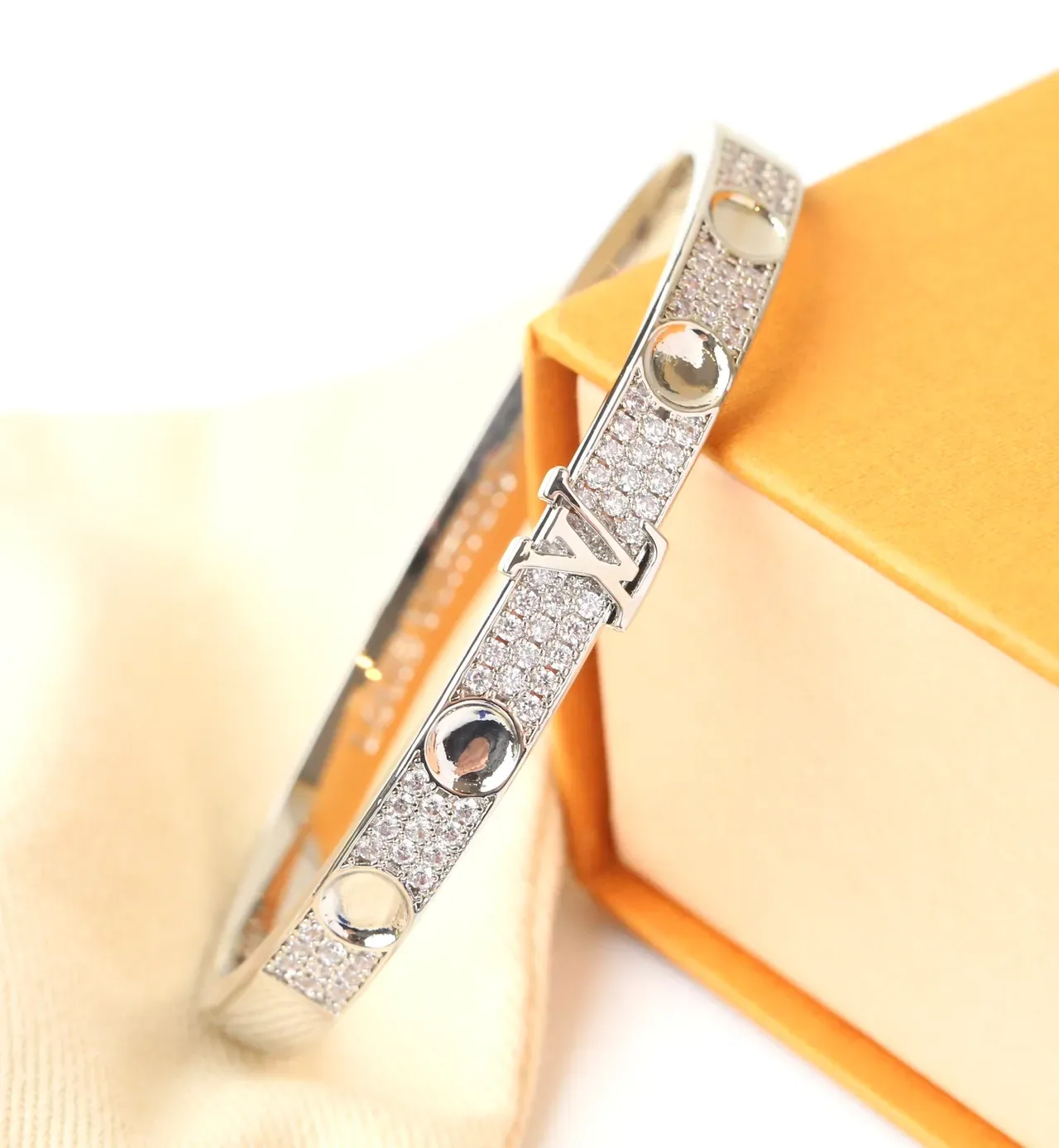 Louis Vuitton Pavé Crystal LV Monogram Bangle Bracelet 5