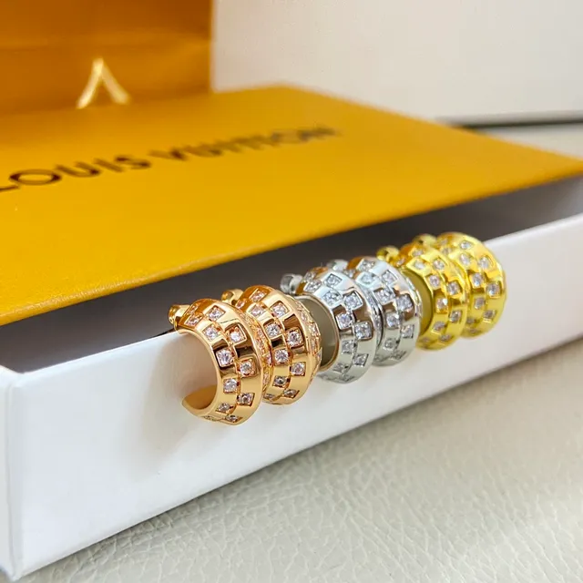 Louis Vuitton Pavé Grid Hinged Hoop Earrings 9