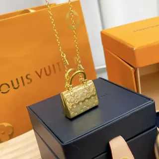 Louis Vuitton Petite Malle Gold Miniature Handbag-Shaped Monogram-Embossed Necklace
