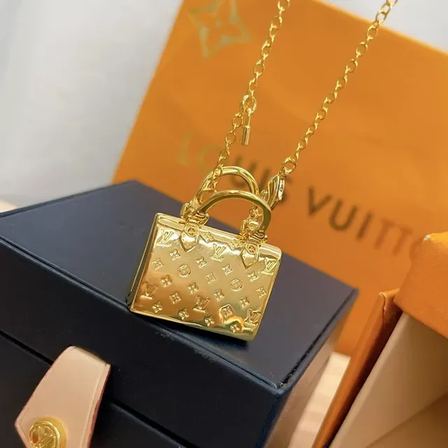 Louis Vuitton Petite Malle Gold Miniature Handbag-Shaped Monogram-Embossed Necklace 4