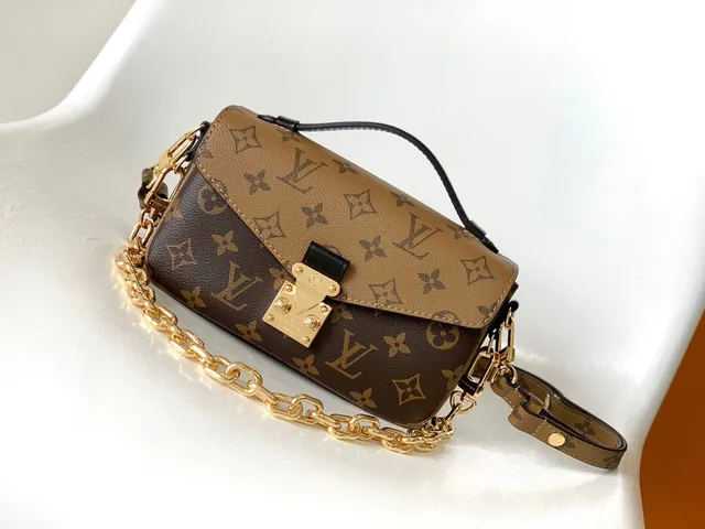 Louis Vuitton Petite Malle Sac à chaîne bicolore marron beige monogramme toile 6