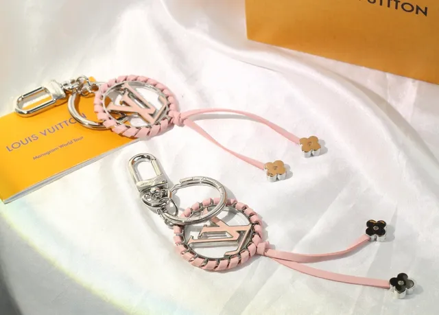 Louis Vuitton Pink Silver Braided Leather Ring Interlocking LV Monogram Bracelet 2