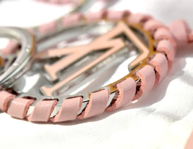 Louis Vuitton Pink Silver Braided Leather Ring Interlocking LV Monogram Bracelet 4