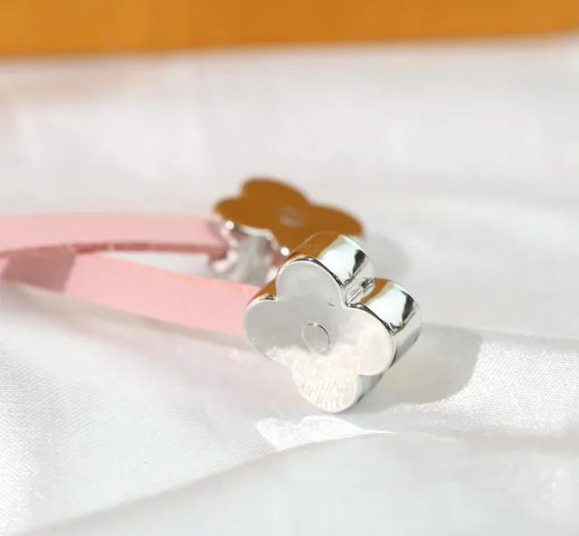 Louis Vuitton Pink Silver Braided Leather Ring Interlocking LV Monogram Bracelet 7