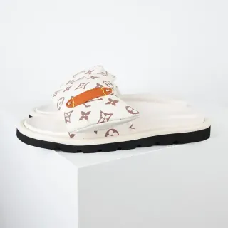 Louis Vuitton Run Away Beige Brown Monogram-Print Fabric Padded Strap Slippers