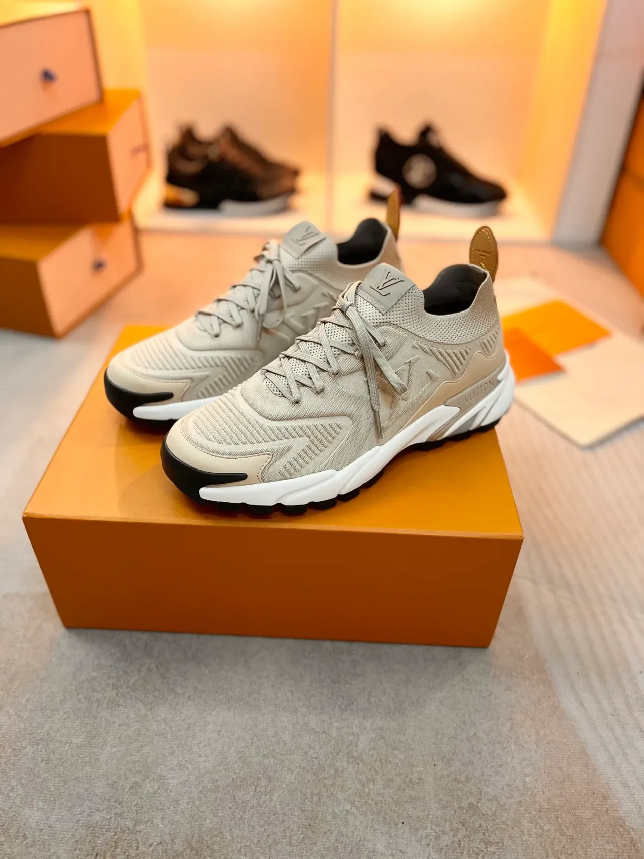 Louis Vuitton Run Away Beige Knit Lifestyle Sneakers 4
