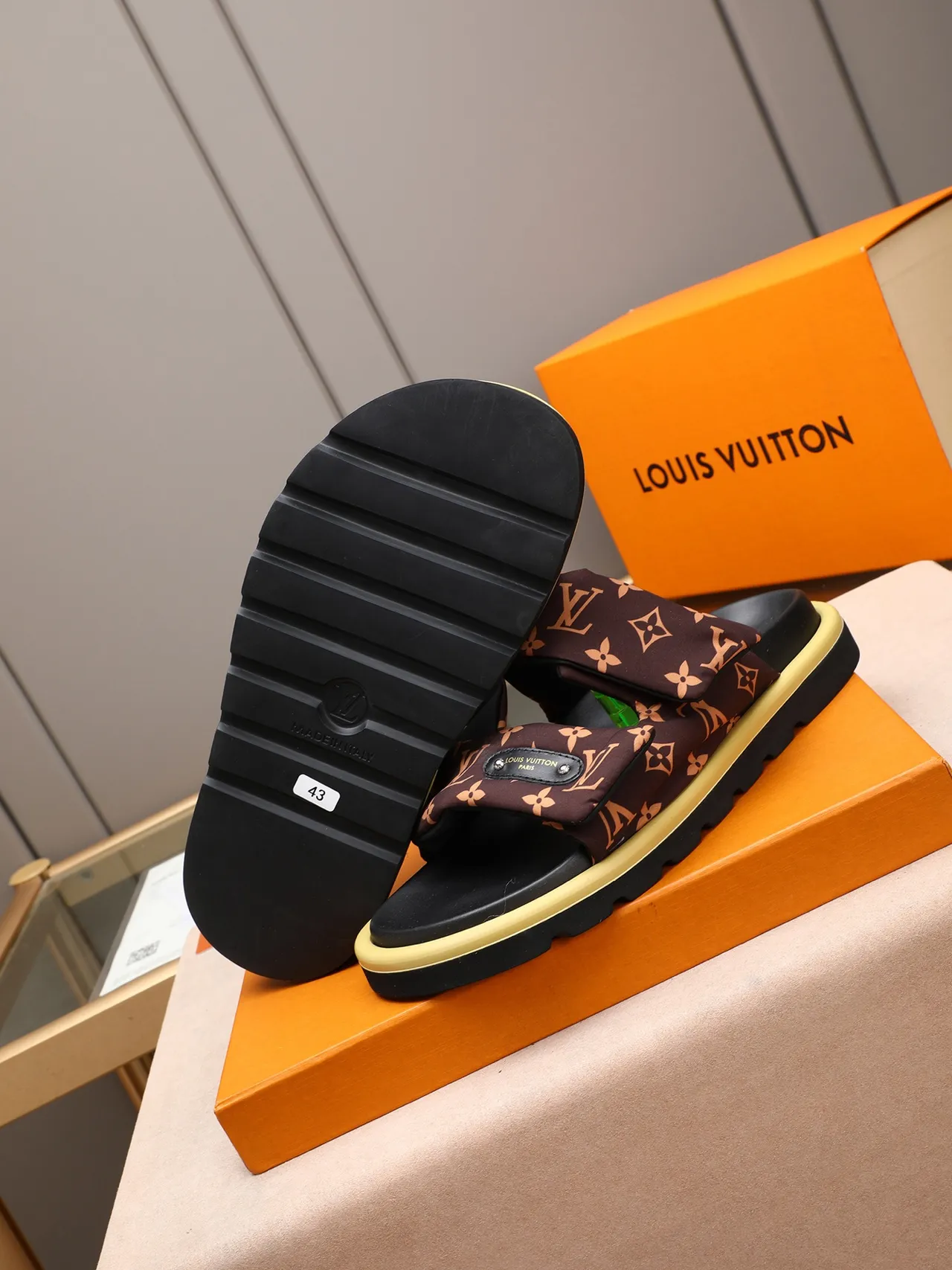 Louis Vuitton Run Away Brown Black Monogram Canvas Double-Strap Slide Slippers 4