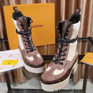 Louis Vuitton Run Away Brown Suede and Monogram Platform Ankle Boots