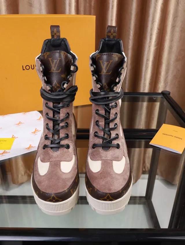 Louis Vuitton Run Away Brown Suede and Monogram Platform Ankle Boots 2