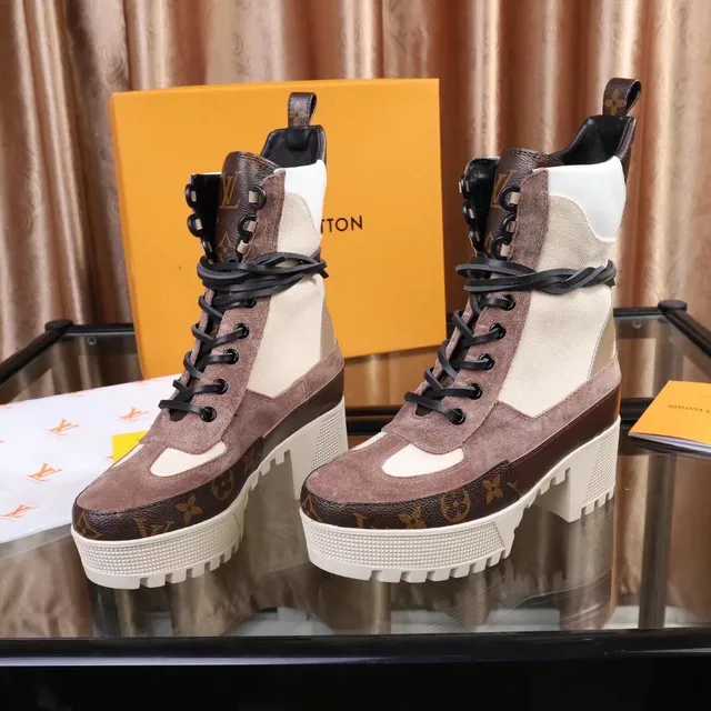 Louis Vuitton Run Away Brown Suede and Monogram Platform Ankle Boots 3