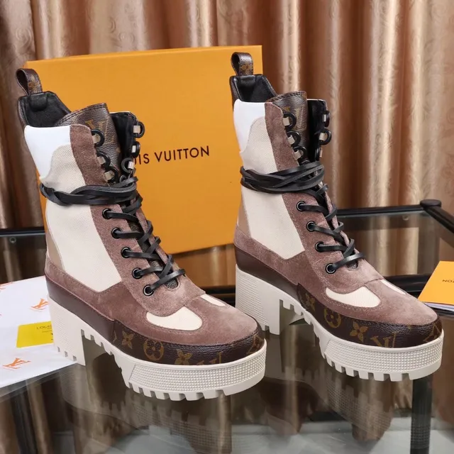 Louis Vuitton Run Away Brown Suede and Monogram Platform Ankle Boots 4