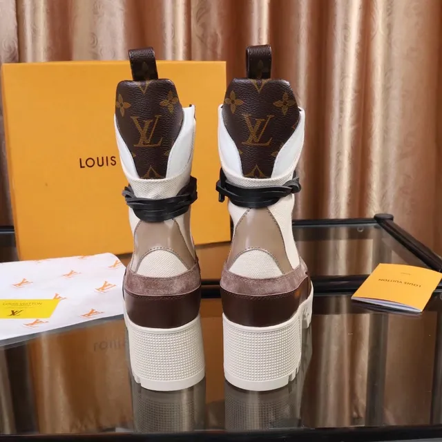 Louis Vuitton Run Away Brown Suede and Monogram Platform Ankle Boots 5