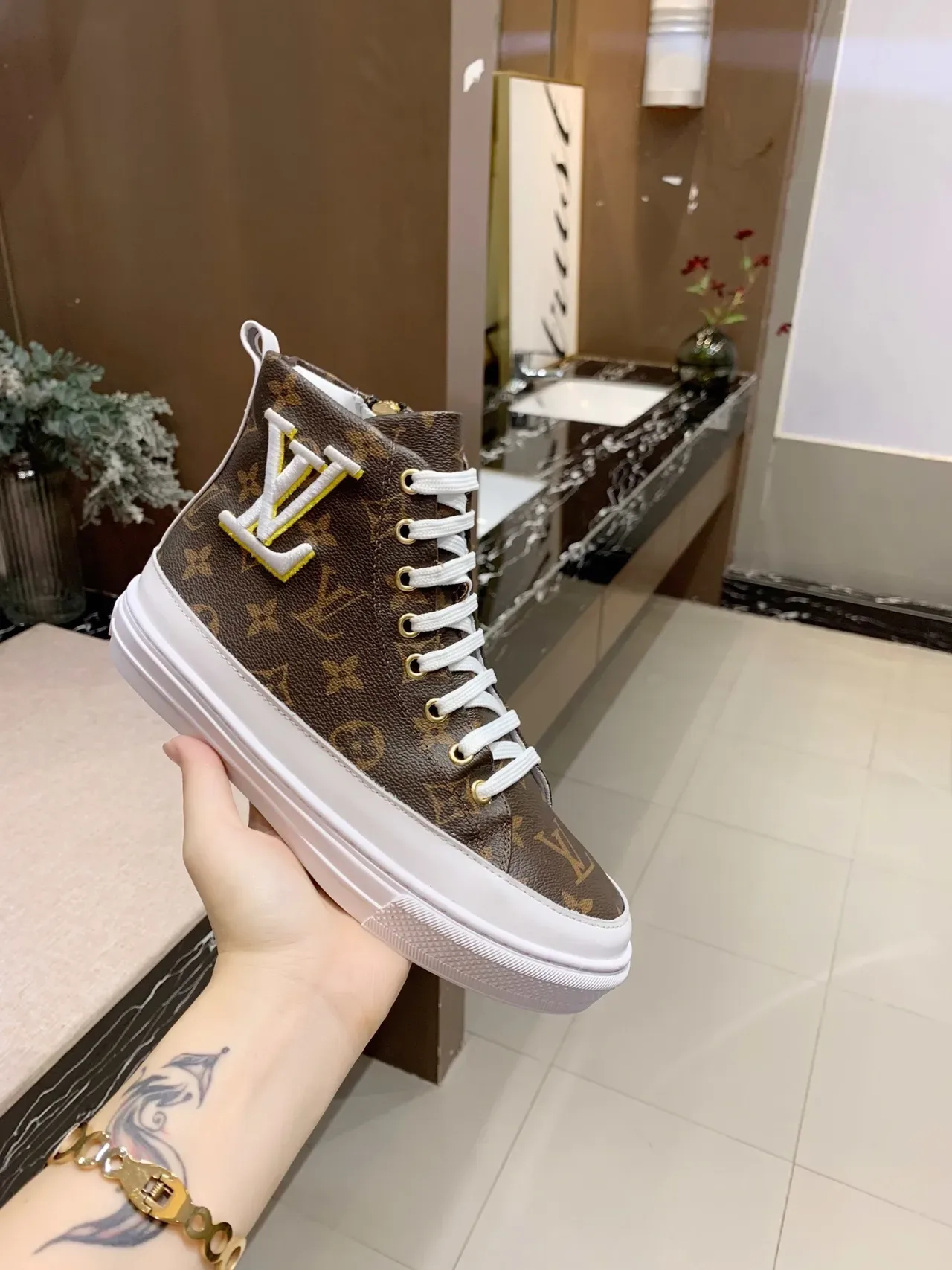 Louis Vuitton Run Away High-Top Monogram Canvas Brown White Lifestyle Sneakers 3