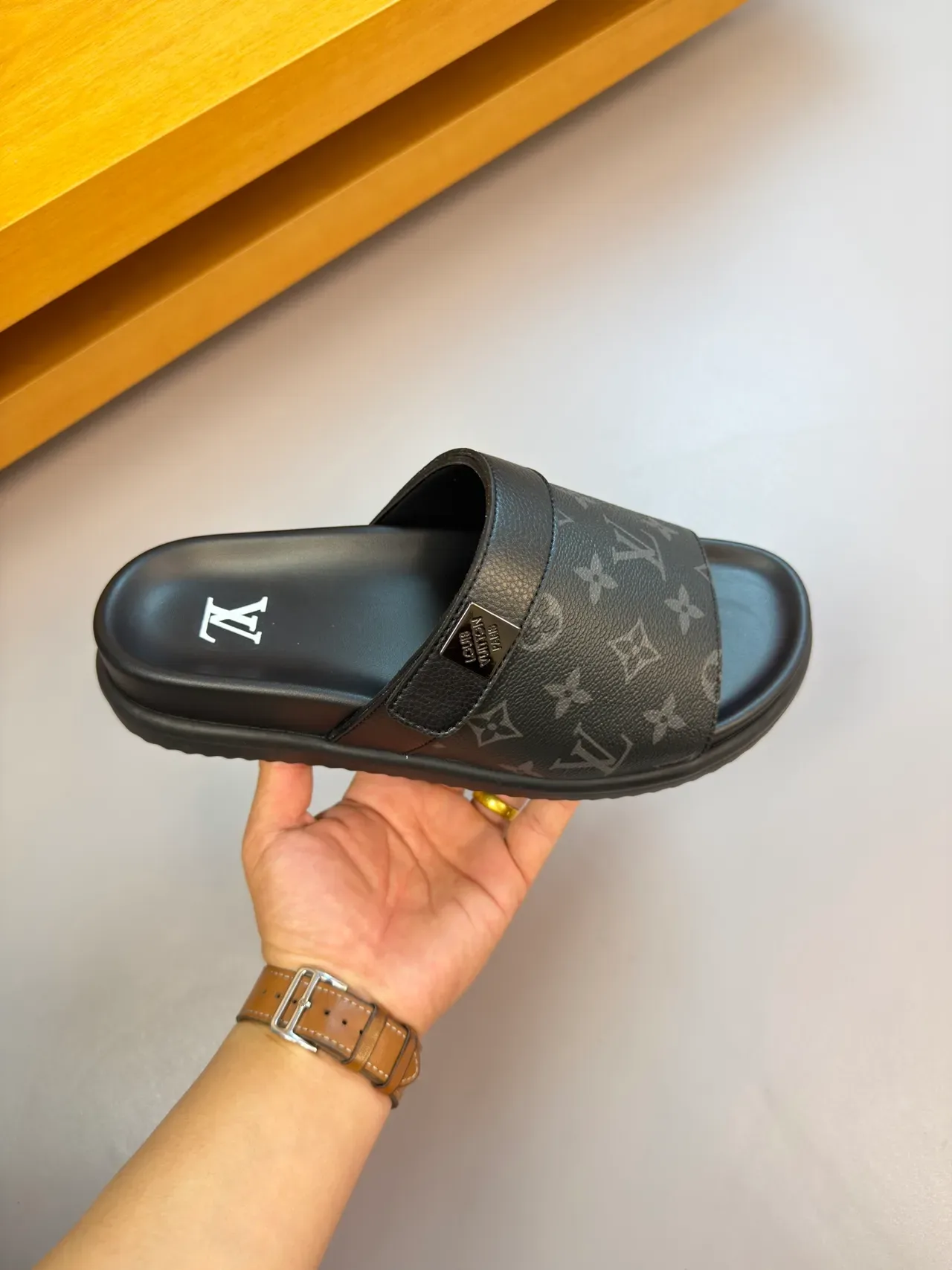 Louis Vuitton Run Away Monogram Leather Black Slippers 4