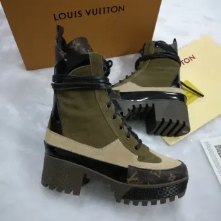 Louis Vuitton Run Away Olive Green and Beige Monogram Ankle Boots