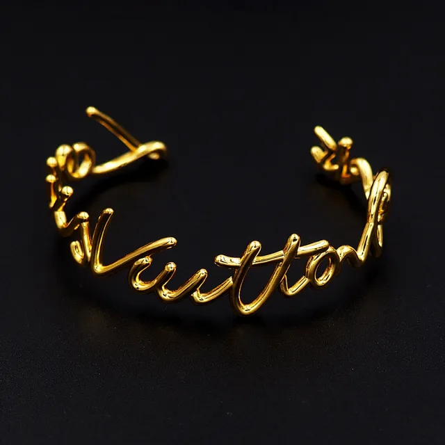 Louis Vuitton Signature Script Gold-Tone Open Bangle Bracelet 2