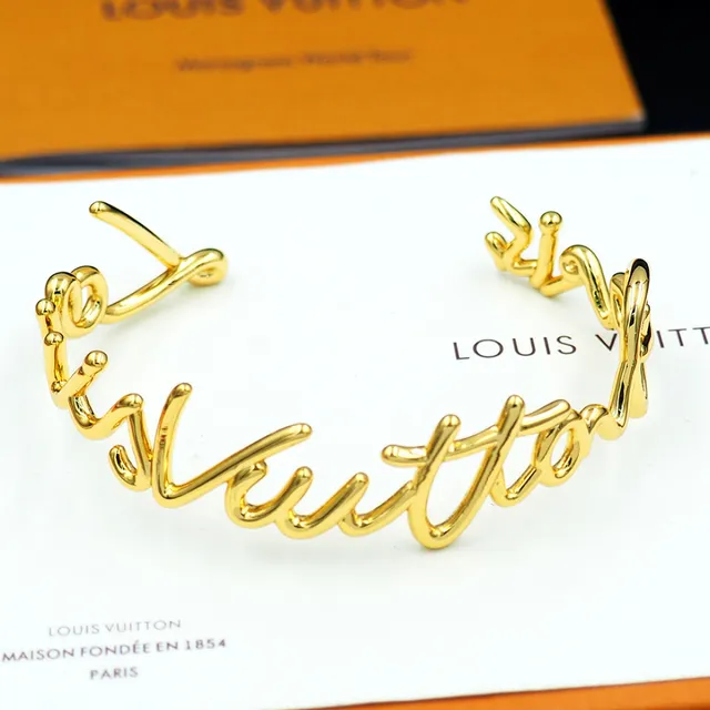 Louis Vuitton Signature Script Gold-Tone Open Bangle Bracelet 3