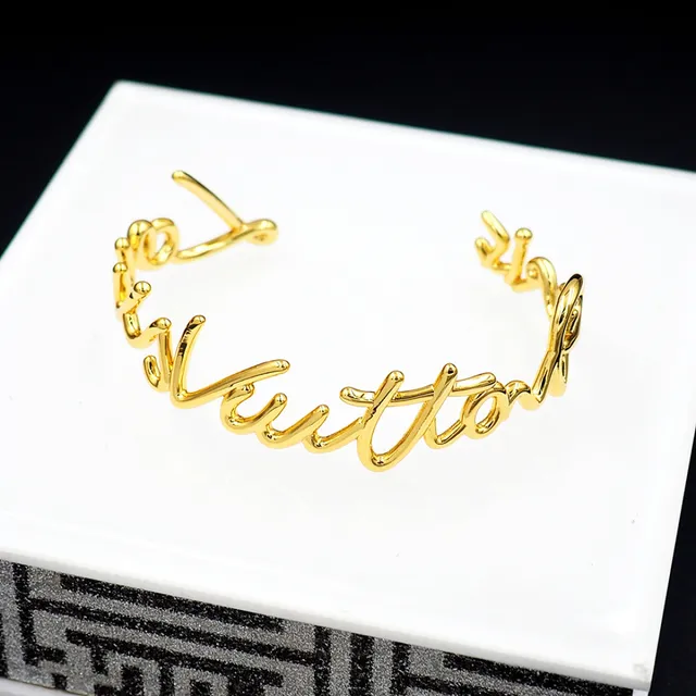 Louis Vuitton Signature Script Gold-Tone Open Bangle Bracelet 5