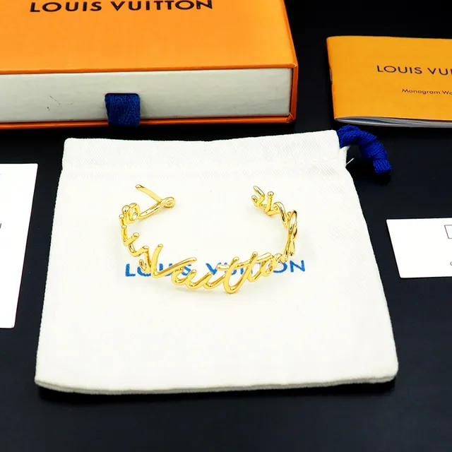 Louis Vuitton Signature Script Gold-Tone Open Bangle Bracelet 7
