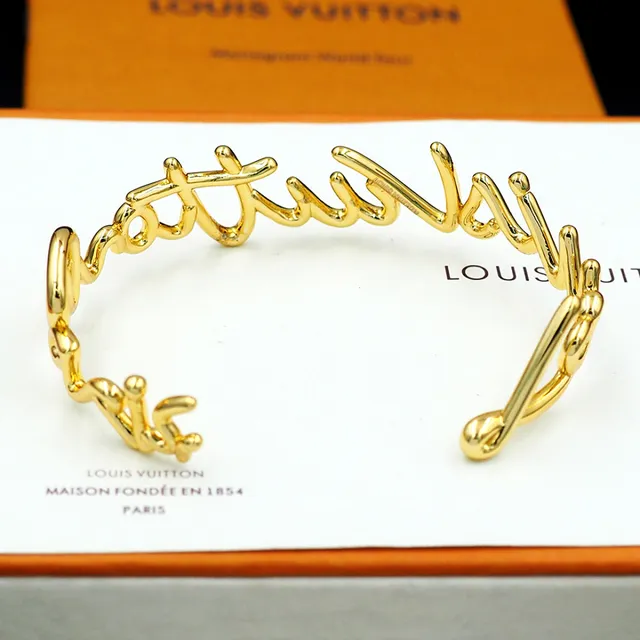 Louis Vuitton Signature Script Gold-Tone Open Bangle Bracelet 8