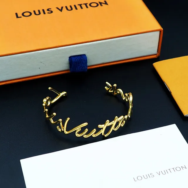 Louis Vuitton Signature Script Gold-Tone Open Bangle Bracelet 10