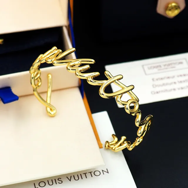 Louis Vuitton Signature Script Gold-Tone Open Bangle Bracelet 11