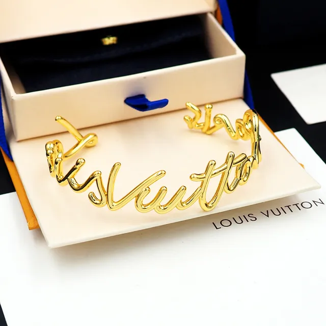Louis Vuitton Signature Script Gold-Tone Open Bangle Bracelet 12