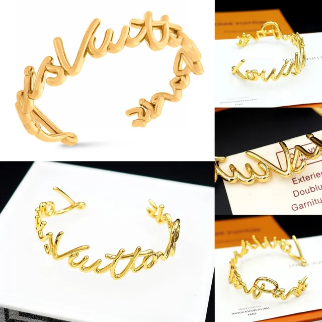 Louis Vuitton Signature Script Gold-Tone Open Bangle Bracelet 13