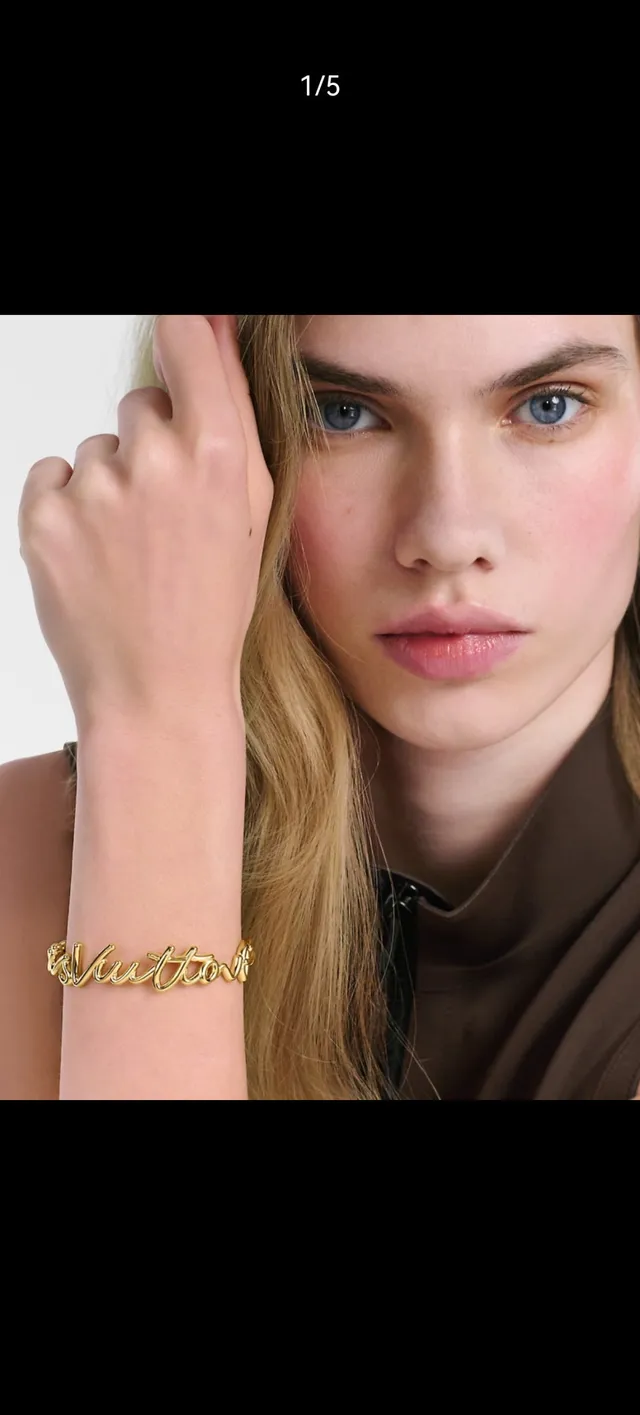Louis Vuitton Signature Script Gold-Tone Open Bangle Bracelet 14
