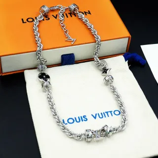 Louis Vuitton Pulsera Cadena de Cuerda Trenzada Plata Negro Charms de Barril