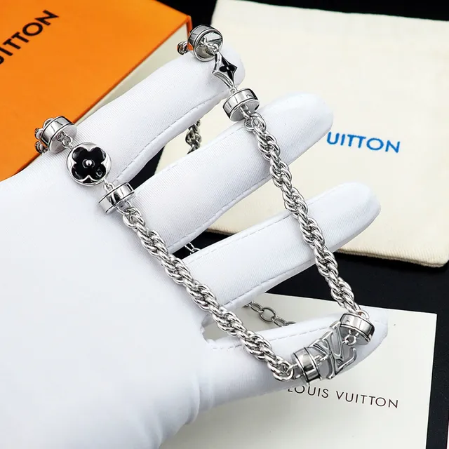 Louis Vuitton Silver Black Twisted Rope Chain Barrel Charms Bracelet 6
