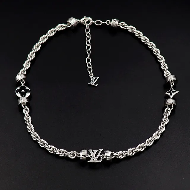 Louis Vuitton Silver Black Twisted Rope Chain Barrel Charms Bracelet 7