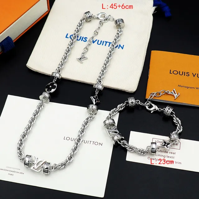 Louis Vuitton Silver Black Twisted Rope Chain Barrel Charms Bracelet 8