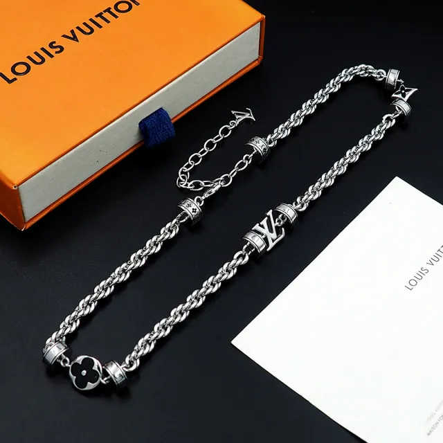Louis Vuitton Silver Black Twisted Rope Chain Barrel Charms Bracelet 9