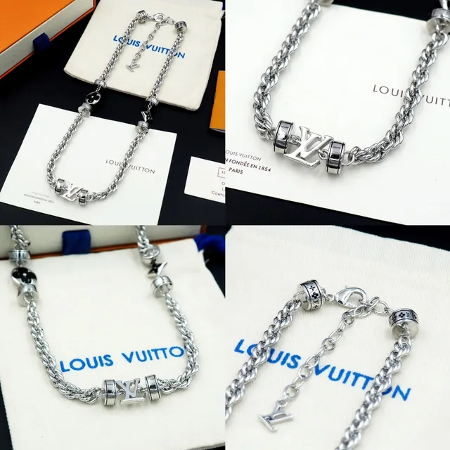 Louis Vuitton Silver Black Twisted Rope Chain Barrel Charms Bracelet 10