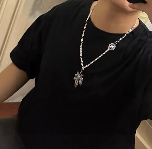 Louis Vuitton Silver Blue Chain Turquoise Cabochon Necklace 7